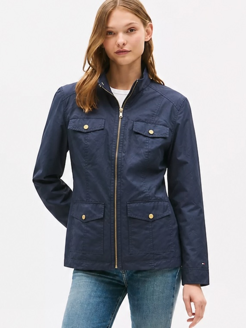 Tommy Hilfiger Women’s Waxed Utility Navy Rain Jacket Large
